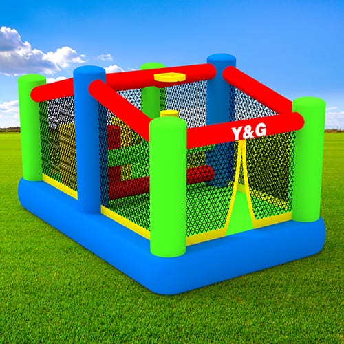 Jumping house with obstacles and hoop